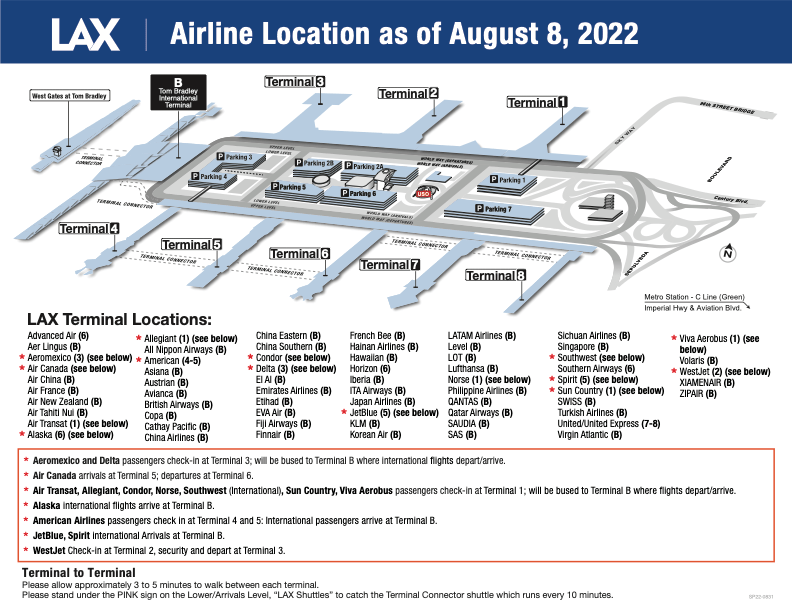 Map of the LAX airport terminal